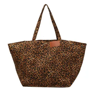 Damen große Kapazität Leopardenmuster-Handtasche leichte Leinwand Mode-Einkaufstasche Schultertasche