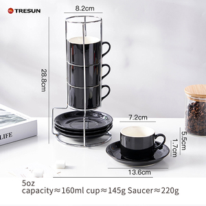 Juego de 4 Tazas de Café de Porcelana con Logotipo Personalizado, Tazas Apilables de 3, 5, 8 y 10 oz con Soporte Metálico para Capuchino, Latte, Americano y Té - Product Image 4