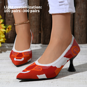 Nuovi arrivi eleganti <span class=keywords><strong>scarpe</strong></span> da donna <span class=keywords><strong>con</strong></span> <span class=keywords><strong>tacco</strong></span> alto e sottile, rosso, bianco e arancione, tomaia in tessuto jacquard, per ufficio e tempo libero M-XJ-05 - Product Image 1