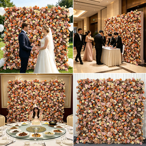 Promise PFW-94 Terracotta Orange Pink Artificial Silk Floral Wall Autumn Rose <b>Backdrop</b> for Wedding <b>Party</b>-Eco-Friendly - Product Image 2