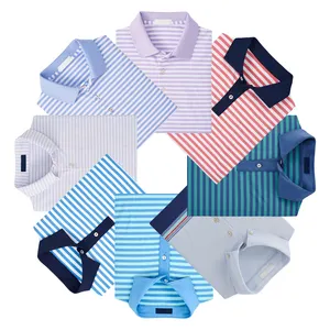 OEM Custom Logo Anti-Shrink Striped Printed Sublimated Men Clothing Golf Polo Shirt Men Textured