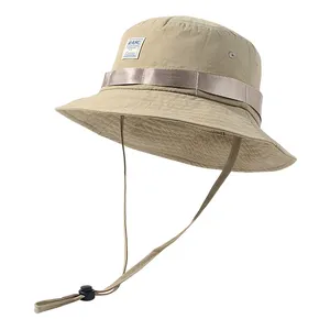 [BSCI Oem] Chapeau seau à large bord de pêcheur avec logo personnalisé avec corde coupe-vent respirant pare-soleil casquette de plage