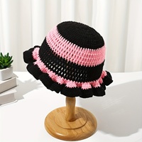 MADESHINE hecho a mano Tie-dye New Stripe Brim Hollow Beanie Cap Cloche Mujeres Sombrero de ganchillo de punto personalizado con volantes