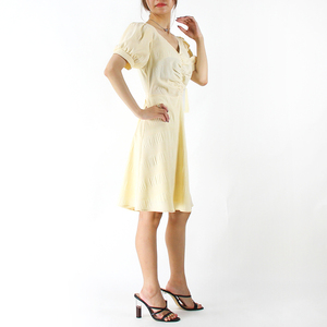 fábrica de <span class=keywords><strong>la</strong></span> manga de <span class=keywords><strong>la</strong></span> burbuja cintura hueco francés retro corbata pliegues damas nueva de encaje de moda casual vestidos - Product Image 6