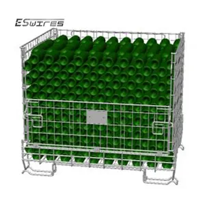 Stackable 4 high welded galvanized metal steel folding storage wire mesh container for wine bottle