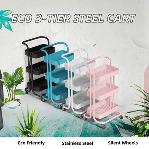 Carrito de Belleza Rodante de Acero Inoxidable Ecológico de 3 Niveles y 5 Colores X-M - Carrito de Almacenamiento con 4 Ruedas Silenciosas para Hotel y Salón de Belleza - Product Image 2