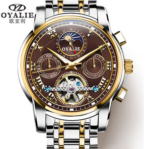 Reloj Automático de Lujo para Hombre, Resistente al Agua 3ATM, de Acero Inoxidable, con Tourbillon, Mecánico, Esqueleto - Product Image 1
