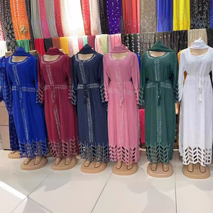Vestido Abaya con Pedrería para <span class=keywords><strong>Mujer</strong></span>, Diseño Personalizado de Fábrica 2026, Venta al Por Mayor, Vestidos Islámicos Musulmanes de Dubái, Kaftan Abaya - Product Image 1