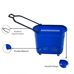 Supermarket Convenience Store Rolling Basket Large Four-<b>Wheel</b> <b>Plastic</b> Trolley with Handle Convenience Shopping <b>Wheel</b> Basket - Product Image 4