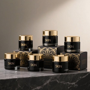Contenants de crème pour soins de la peau personnalisés de luxe 30 ml 50 ml, pots cosmétiques en verre ambré givré mat noir vides avec couvercles - Product Image 1