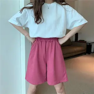 Womens 2 piece shorts set loose fit plus size shorts ladies solid blank high waisted shorts for wholesale new design