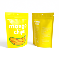 Sachet refermable mat jaune Smile Window pour snacks aux fruits, personnalisé en petites séries, avec fermeture éclair, pour l'emballage de mangues séchées