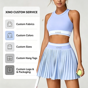 Women <strong>2</strong> <strong>Piece</strong> Tennis Activewear <strong>Set</strong> Racerback Crop Tank <strong>Top</strong> High Waist Pleated <strong>Skirt</strong> with Built-in Shorts OEM Golf Athletic Wear - Product Image 4