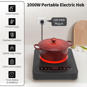 Table de <span class=keywords><strong>cuisson</strong></span> en céramique portable VBGK, <span class=keywords><strong>plaque</strong></span> chauffante électrique portable 2000W, zone de <span class=keywords><strong>cuisson</strong></span> unique avec écran LED, minuterie <span class=keywords><strong>4</strong></span> heures, verrouillage de sécurité - Product Image 3