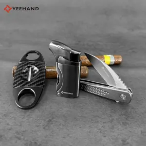Hot selling cigar lighter and cutter set cigar cutter with knife and lighter