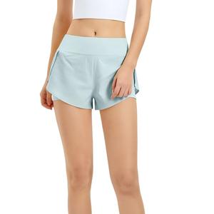 Shorts de course pour femmes en gros, taille haute, 2-en-1, anti-transparence, avec poches latérales, séchage rapide, vêtements de sport - Product Image 3