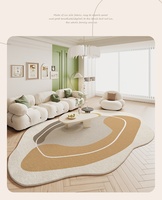 Luxuriöser Teppich für Wohnzimmer, Hochwertiger Sofateppich, Quadratische Schlafzimmermatte, Pflegeleichter, Abwischbarer Teppich mit Geometrischem Muster