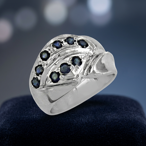 925 Silver Bezel-Set Sapphire <b>Ring</b> for Women Resizable Ethnically Styled Wedding Jewelry with Brass Plating Craft - Product Image 4