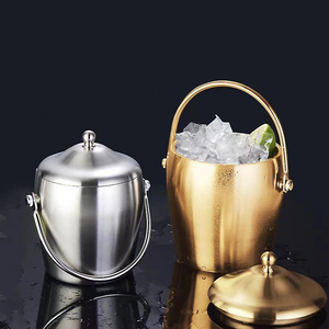 Hot Selling Double Walled Metal Barware Stainless Steel Wine Beer Ice <strong>Bucket</strong> Large Capacity <strong>Bucket</strong> <strong>with</strong> <strong>Lid</strong> <strong>Handle</strong> - Product Image 4
