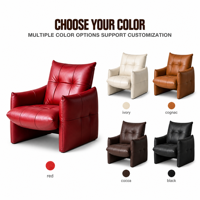 Fauteuil simple en cuir véritable rouge, fait main, style moderne et luxueux, pour la maison, le salon, la chambre, le bureau, l'hôtel