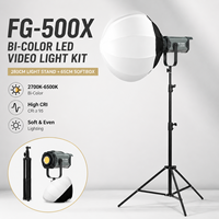 Kit d'éclairage vidéo LED COB FG-500X 500W avec support et boîte à lumière de 65 cm pour le streaming en direct et la photographie
