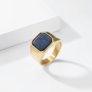 Men's Titanium Steel Black Gemstone <b>Ring</b> Geometric Square Index Finger Jewelry Gift Bezel Setting K-R1138 - Product Image 4