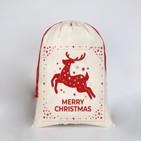 Sac en coton à cordon de serrage grande taille, motif Père Noël et rennes, idéal pour les cadeaux - Vente chaude directe usine