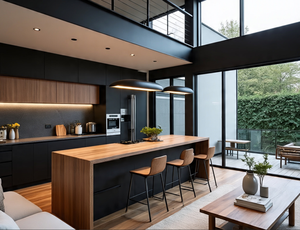 काले मैट लेसर शैली मिश्रण प्रकाश वेनर फिनिश रसोई कैबिनेट अद्वितीय द्वीप के साथ - Product Image 6