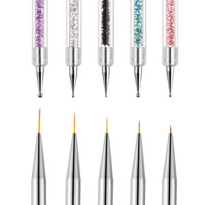 Ensemble de 5 pièces de pinceaux d'art d'ongle de détail de qualité supérieure, <span class=keywords><strong>Double</strong></span> pointe, perles colorées, poignée en acrylique, ensemble de pinceaux d'art d'ongle en Gel - Product Image 4