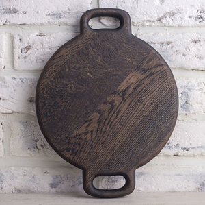 PROMOTION Plateau alimentaire rond en bois à compartiments, Assiette <span class=keywords><strong>de</strong></span> présentation en bois <span class=keywords><strong>de</strong></span> chêne foncé pour aliments et salades avec poignées - Product Image 6