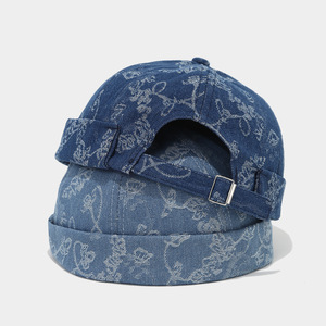 Cappello da Lavoro Senza Visiera in Denim Lavato Stile Hong Kong Ricamato a Mano Gua <span class=keywords><strong>Pi</strong></span> Mao - Minimalista, Vintage, Regolabile - Product Image 1