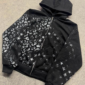 Custom-Made Retro Streetwear Hooded Jacket for Men High Quality 100% Cotton <b>Acid</b>-<b>Washed</b> Oversized Heavily Printed with Zipper - Product Image 2