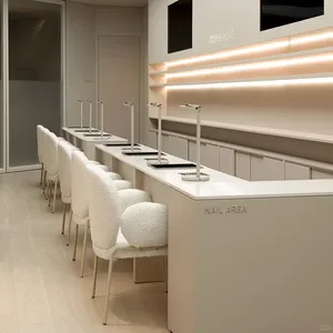 Equipo de sala de uñas de belleza, salón de uñas portátil, MESA DE MANICURA, centro comercial, quiosco, Panel moderno de madera, muebles comerciales, Mostrador de centro comercial