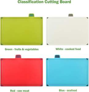 Ensemble de planches à découper de cuisine en plastique coloré multifonctionnel au design unique, 4 pièces, avec support - Product Image 2