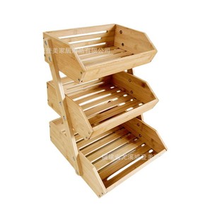 Bamboo three-layer fruit basket, household kitchen fruit and <b>vegetable</b> storage basket, drain basket, hotel multi-purpose - Product Image 4