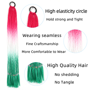 Queue de cheval tressée ombrée sans nœuds, extensions de cheveux synthétiques à tresser de 25 pouces <span class=keywords><strong>avec</strong></span> bande élastique, tresses au <span class=keywords><strong>crochet</strong></span> couleur dégradée - Product Image 2
