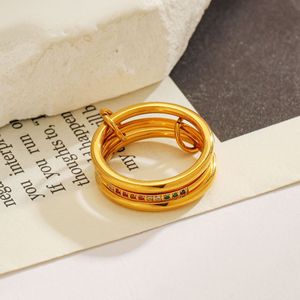 Bague en acier inoxydable plaqué or 18 carats, trois couches de zircon coloré, design géométrique, bijoux unisexe, cadeau - Product Image 1