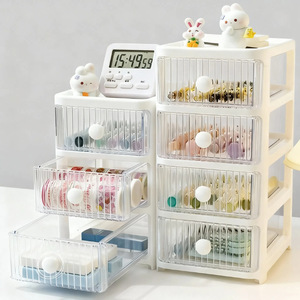 Desktop <b>Storage</b> <b>Box</b> Multi Layer <b>Drawer</b> Type Cosmetic Student Stationery Organizer White 2 3 4 Layer Covered Standing Type - Product Image 1