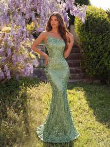 Robe de soirée élégante et sexy, style licou, moulante, pour bal de promo ou fête formelle, avec dentelle illusion, broderie de sequins, longueur ras du sol, décolleté cœur - Product Image 2