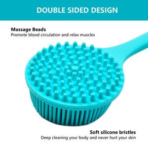 Двусторонняя массажная щетка для душа 2-в-1 с длинной ручкой, отшелушивающая, мягкая силиконовая щетка для тела и спины - Product Image 2