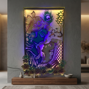 Élégante Décoration Murale LED en Fer Forgé Radha Krishna Multicolore Style Art Déco – Magnifique Cadre Lumineux Métallique de Luxe pour Anniversaire - Product Image 3