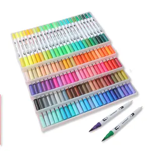 Hot Sale 12 /24/36/48/60/72/100/120 Colors Calligraphy Drawing Multi Color Art Dual Tips Coloring Marker Pens PP Box Package