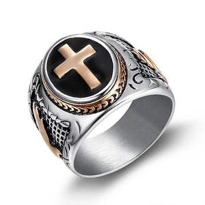 Anello a mano in oro da uomo in acciaio inox Hip Hop greco God & Wolf modelli 'fiducia God Face God is with You' Wedding & Gift Ring - Product Image 4