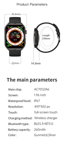 <span class=keywords><strong>Smartwatch</strong></span> AM17 1.96 pollici AMOLED Impermeabile con Chiamate <span class=keywords><strong>Bluetooth</strong></span>, <span class=keywords><strong>Orologio</strong></span> Sportivo Quadrato con Schermo Touch Curvo per Uomo - Product Image 3