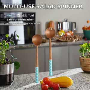 Multi-Use Wood Food Strainers Drain Basket Rotary Handle Fruit Washer Quick Dry Vegetable Lettuce Dryer <b>Salad</b> Tools Spinner - Product Image 2