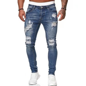 Venta al por mayor de los hombres rasgados <span class=keywords><strong>Slim</strong></span> <span class=keywords><strong>Fit</strong></span> <span class=keywords><strong>Skinny</strong></span> Denim Lápiz Pantalones Jeans desgastados Hommes Pantalones - Product Image 4