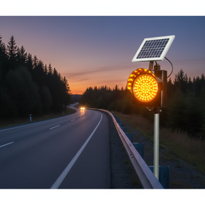Ileritraffic Feu de signalisation LED solaire clignotant - 36x36 cm, boîtier noir SL-03-01-300 avec LED rouges et ambre de 10 mm, batterie sèche 12V 7Ah - Product Image 3