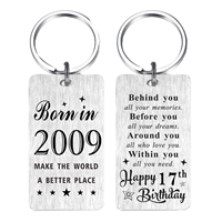 Llavero Rectangular de Acero Inoxidable Personalizable Moderno Unisex para Adolescentes, Niñas y Niños, Regalo de Cumpleaños Número 17 - 2007