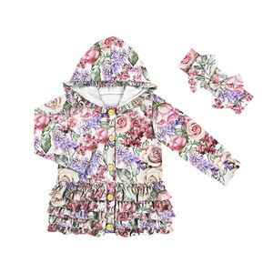 Manteaux pour bébés à volants adorables, vêtements d'extérieur pour filles avec bandeau, vestes à capuche boutonnées pour enfants, vêtements pour filles, vestes pour tout-petits, vente en gros - Product Image 1