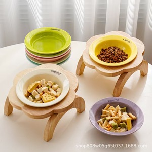 ขาตั้งชามไม้สำหรับสัตว์เลี้ยง B Happy Pet ชามอาหารสัตว์เลี้ยงแบบยกสูง วัสดุไม้เนื้อแข็ง รูปทรงโค้งมน สำหรับแมว - Product Image 4